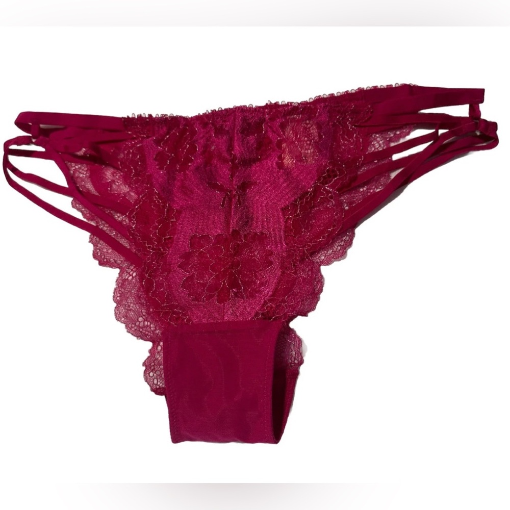 Victoria's Secret dark fuchsia lace strappy cheekini panty